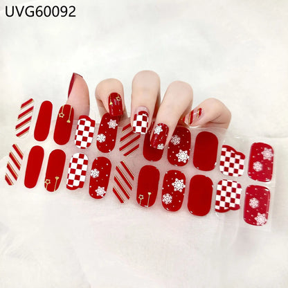 16/20/22Tips Semi-Cured Gel Nail Wraps Full Cover Manicure DIY Waterproof Long Lasting Gel Nail Stickers Set for UV Lamp Need