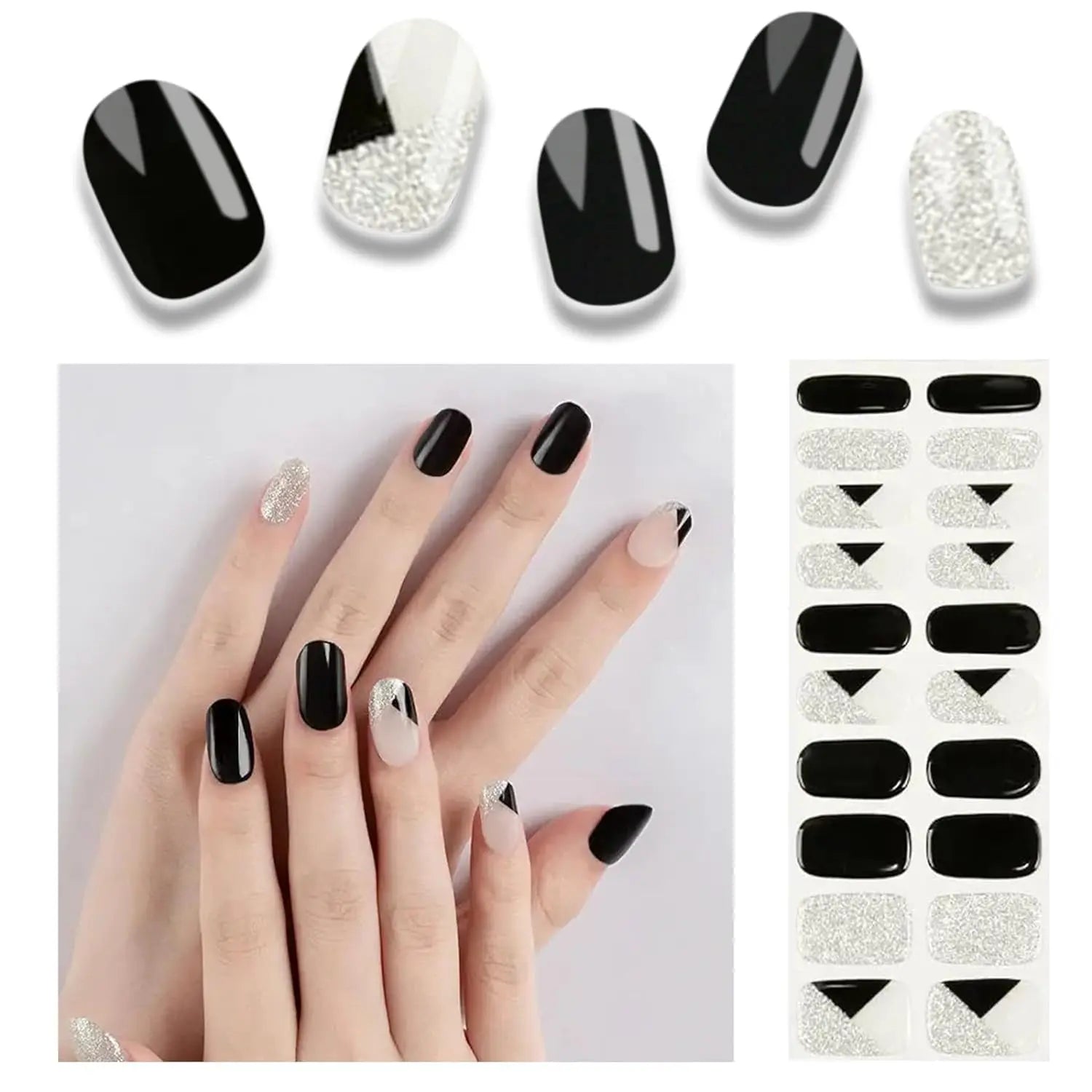 16/20/22Tips Semi-Cured Gel Nail Wraps Full Cover Manicure DIY Waterproof Long Lasting Gel Nail Stickers Set for UV Lamp Need