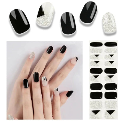 16/20/22Tips Semi-Cured Gel Nail Wraps Full Cover Manicure DIY Waterproof Long Lasting Gel Nail Stickers Set for UV Lamp Need