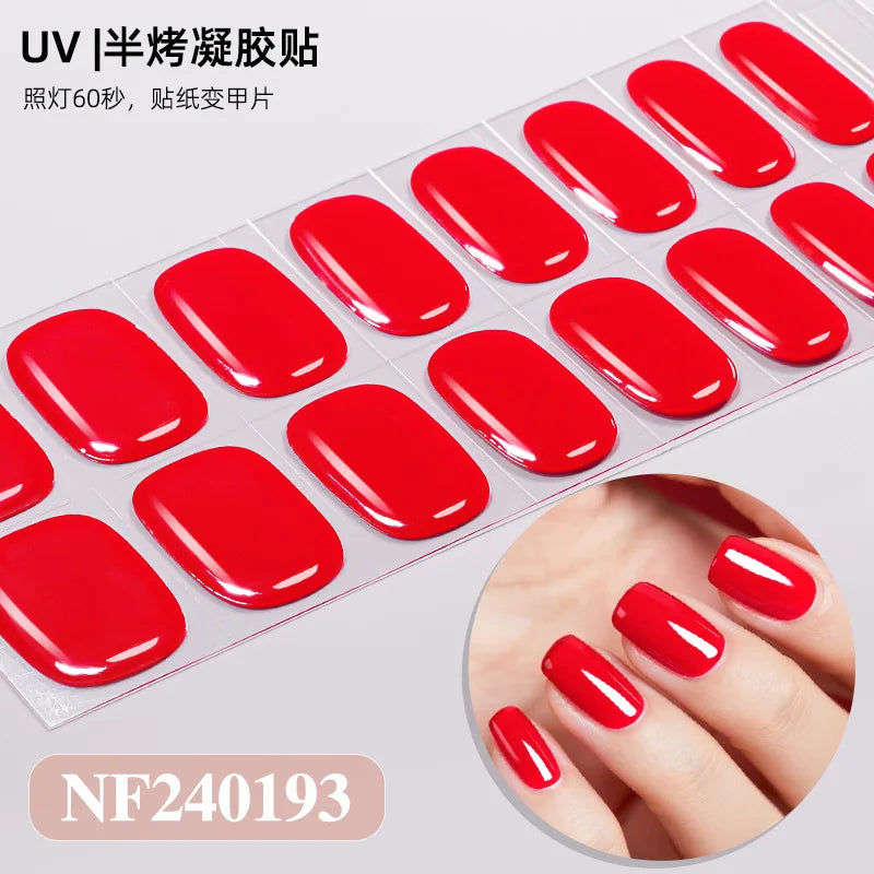 16/20/22Tips Semi-Cured Gel Nail Wraps Full Cover Manicure DIY Waterproof Long Lasting Gel Nail Stickers Set for UV Lamp Need