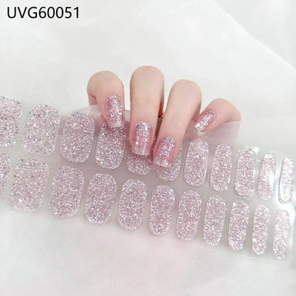 16/20/22Tips Semi-Cured Gel Nail Wraps Full Cover Manicure DIY Waterproof Long Lasting Gel Nail Stickers Set for UV Lamp Need