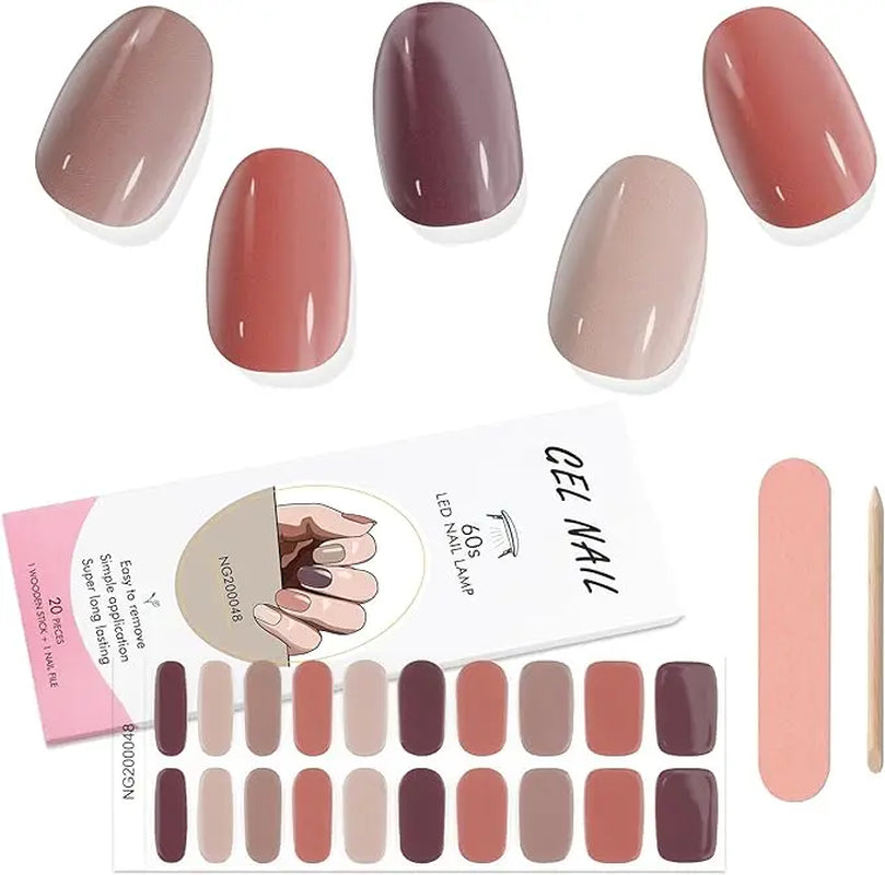 16/20/22Tips Semi-Cured Gel Nail Wraps Full Cover Manicure DIY Waterproof Long Lasting Gel Nail Stickers Set for UV Lamp Need