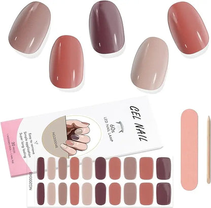 16/20/22Tips Semi-Cured Gel Nail Wraps Full Cover Manicure DIY Waterproof Long Lasting Gel Nail Stickers Set for UV Lamp Need