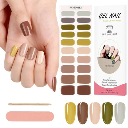 16/20/22Tips Semi-Cured Gel Nail Wraps Full Cover Manicure DIY Waterproof Long Lasting Gel Nail Stickers Set for UV Lamp Need
