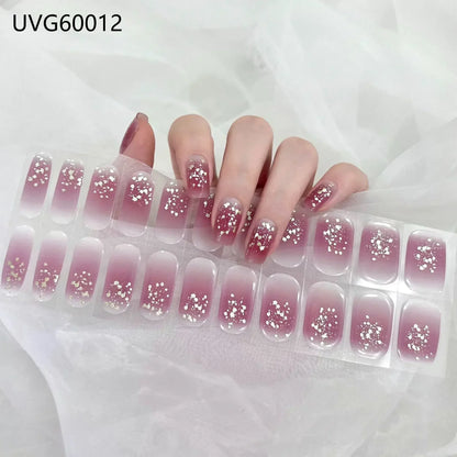 16/20/22Tips Semi-Cured Gel Nail Wraps Full Cover Manicure DIY Waterproof Long Lasting Gel Nail Stickers Set for UV Lamp Need
