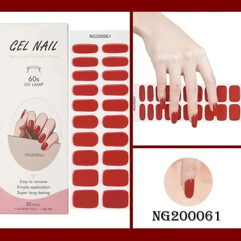 16/20/22Tips Semi-Cured Gel Nail Wraps Full Cover Manicure DIY Waterproof Long Lasting Gel Nail Stickers Set for UV Lamp Need