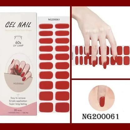 16/20/22Tips Semi-Cured Gel Nail Wraps Full Cover Manicure DIY Waterproof Long Lasting Gel Nail Stickers Set for UV Lamp Need