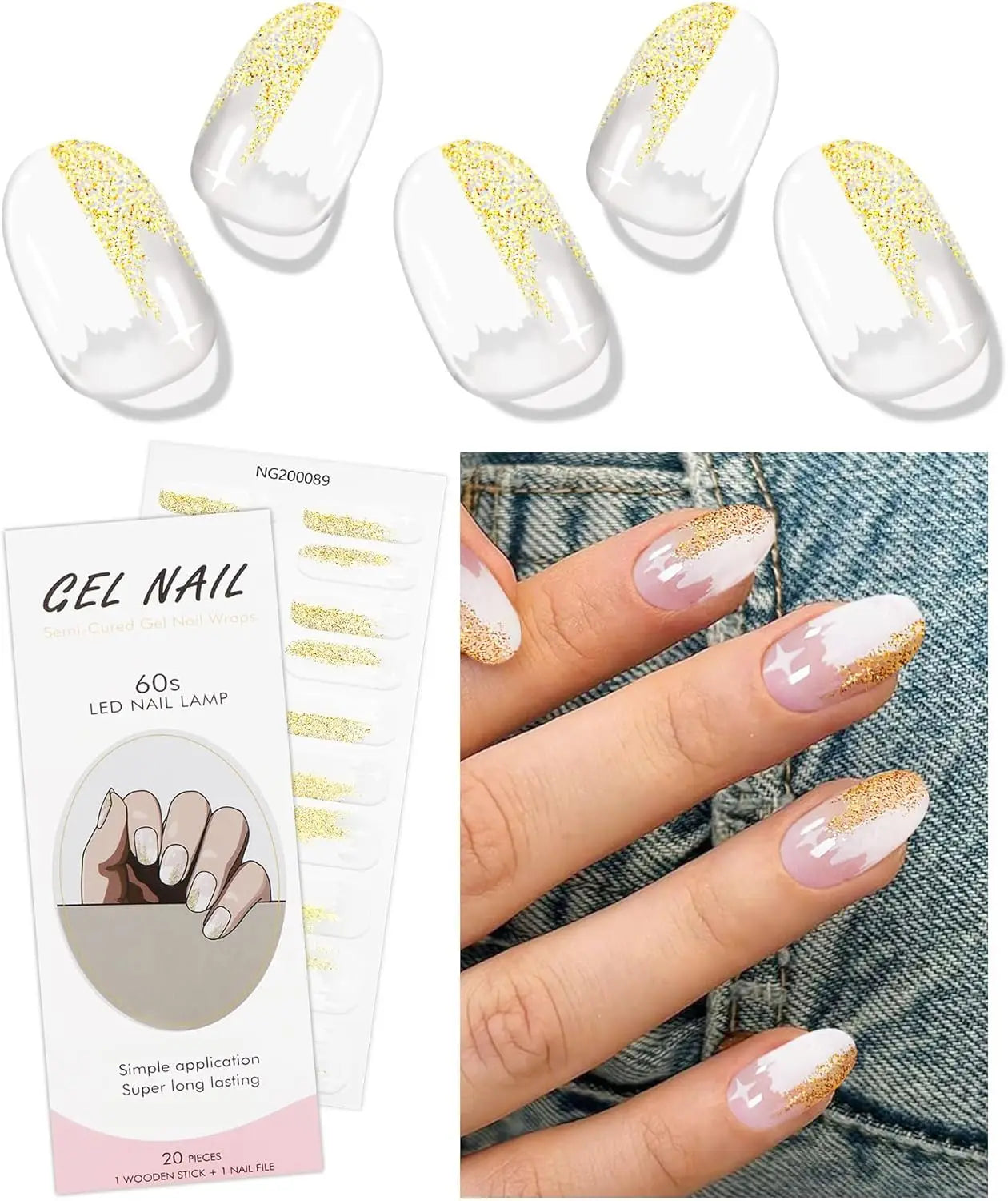 16/20/22Tips Semi-Cured Gel Nail Wraps Full Cover Manicure DIY Waterproof Long Lasting Gel Nail Stickers Set for UV Lamp Need