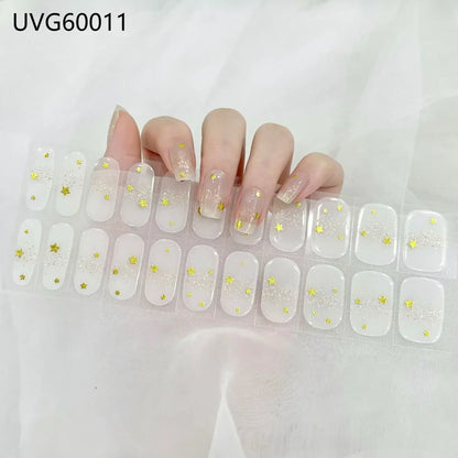 16/20/22Tips Semi-Cured Gel Nail Wraps Full Cover Manicure DIY Waterproof Long Lasting Gel Nail Stickers Set for UV Lamp Need
