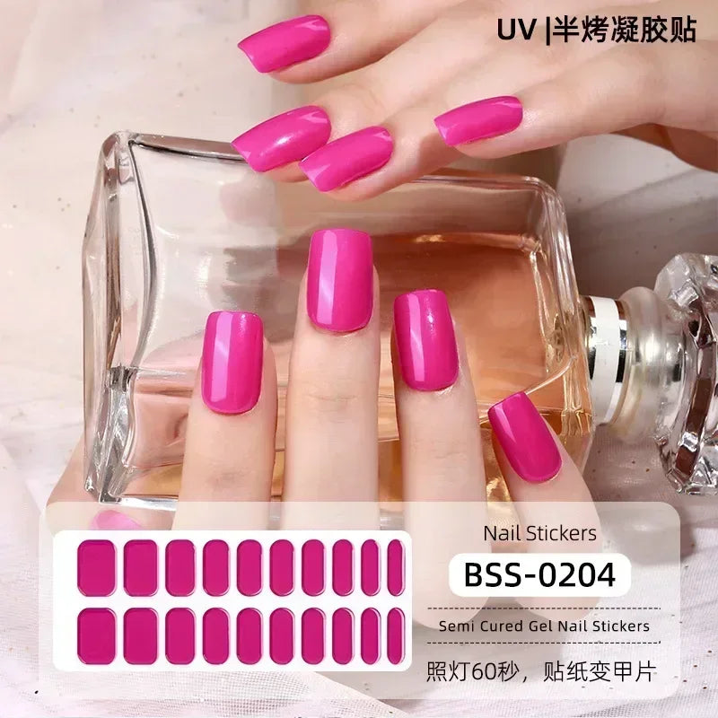 16/20/22Tips Semi-Cured Gel Nail Wraps Full Cover Manicure DIY Waterproof Long Lasting Gel Nail Stickers Set for UV Lamp Need
