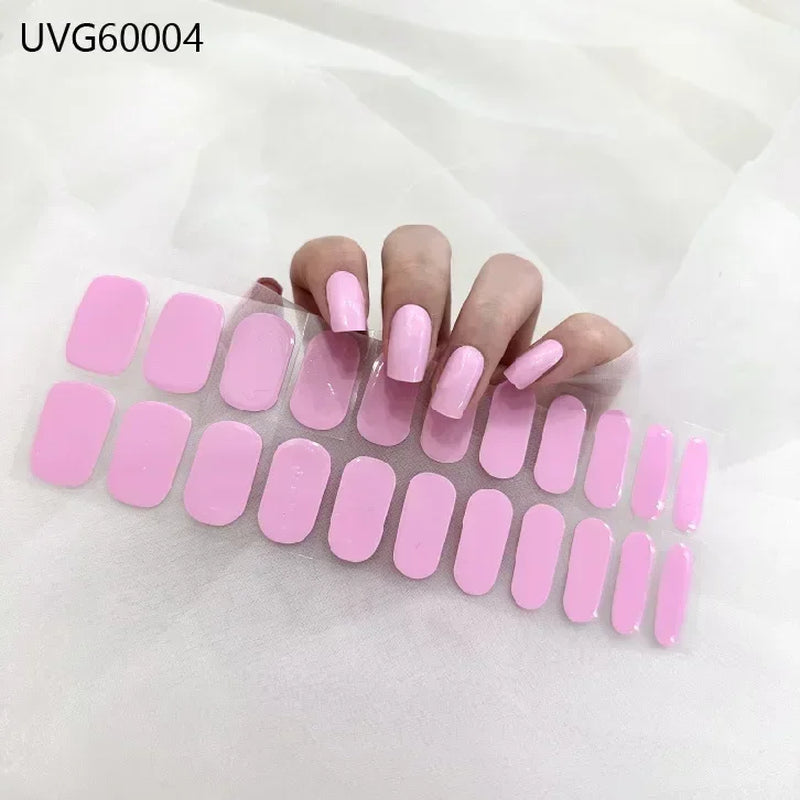 16/20/22Tips Semi-Cured Gel Nail Wraps Full Cover Manicure DIY Waterproof Long Lasting Gel Nail Stickers Set for UV Lamp Need