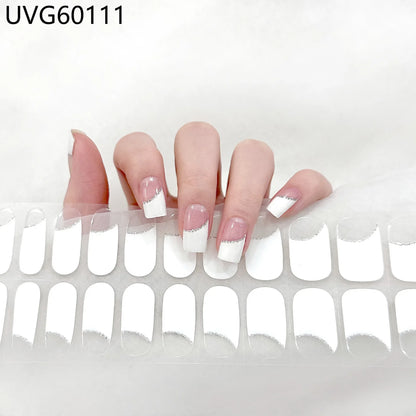 16/20/22Tips Semi-Cured Gel Nail Wraps Full Cover Manicure DIY Waterproof Long Lasting Gel Nail Stickers Set for UV Lamp Need