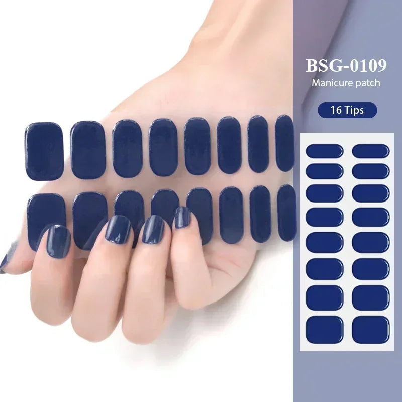 16/20/22Tips Semi-Cured Gel Nail Wraps Full Cover Manicure DIY Waterproof Long Lasting Gel Nail Stickers Set for UV Lamp Need