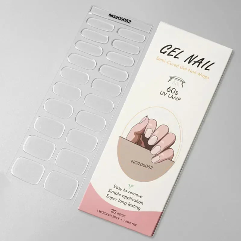 16/20/22Tips Semi-Cured Gel Nail Wraps Full Cover Manicure DIY Waterproof Long Lasting Gel Nail Stickers Set for UV Lamp Need