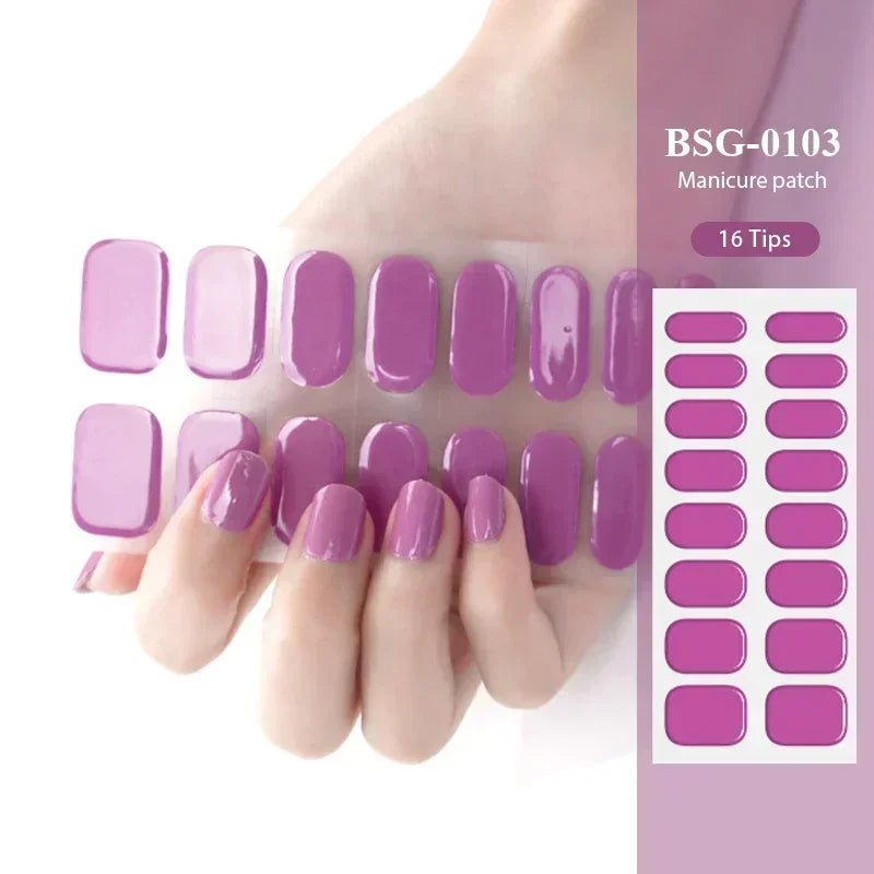 16/20/22Tips Semi-Cured Gel Nail Wraps Full Cover Manicure DIY Waterproof Long Lasting Gel Nail Stickers Set for UV Lamp Need