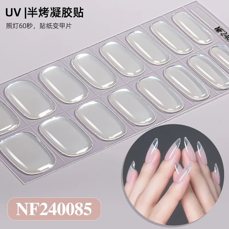 16/20/22Tips Semi-Cured Gel Nail Wraps Full Cover Manicure DIY Waterproof Long Lasting Gel Nail Stickers Set for UV Lamp Need