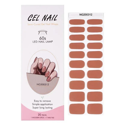 16/20/22Tips Semi-Cured Gel Nail Wraps Full Cover Manicure DIY Waterproof Long Lasting Gel Nail Stickers Set for UV Lamp Need