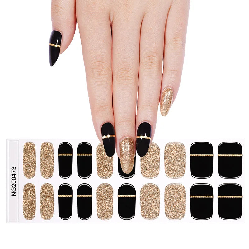 16/20/22Tips Semi-Cured Gel Nail Wraps Full Cover Manicure DIY Waterproof Long Lasting Gel Nail Stickers Set for UV Lamp Need
