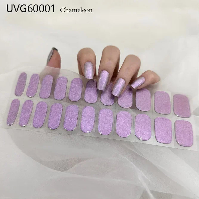 16/20/22Tips Semi-Cured Gel Nail Wraps Full Cover Manicure DIY Waterproof Long Lasting Gel Nail Stickers Set for UV Lamp Need