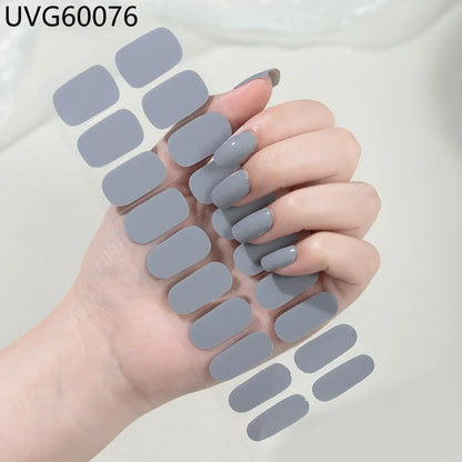 16/20/22Tips Semi-Cured Gel Nail Wraps Full Cover Manicure DIY Waterproof Long Lasting Gel Nail Stickers Set for UV Lamp Need