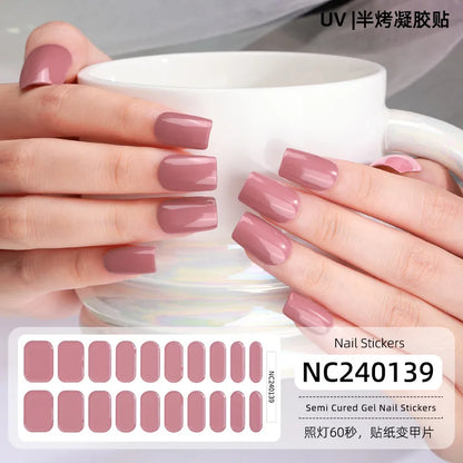 16/20/22Tips Semi-Cured Gel Nail Wraps Full Cover Manicure DIY Waterproof Long Lasting Gel Nail Stickers Set for UV Lamp Need