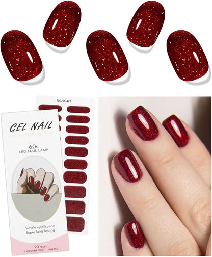 16/20/22Tips Semi-Cured Gel Nail Wraps Full Cover Manicure DIY Waterproof Long Lasting Gel Nail Stickers Set for UV Lamp Need