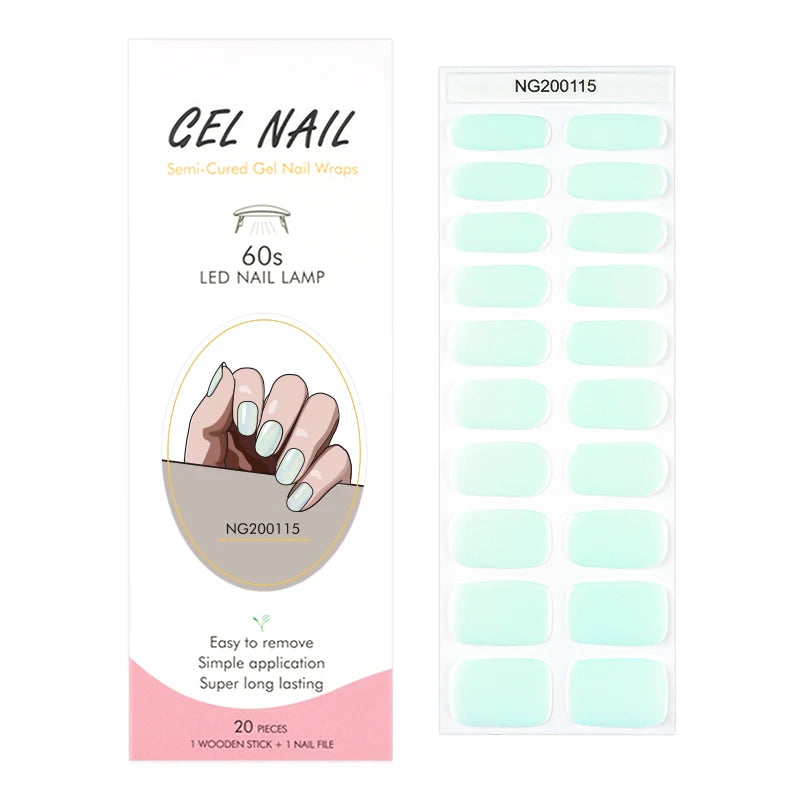 16/20/22Tips Semi-Cured Gel Nail Wraps Full Cover Manicure DIY Waterproof Long Lasting Gel Nail Stickers Set for UV Lamp Need