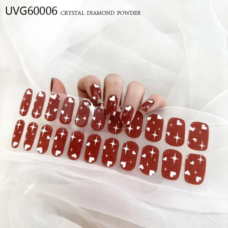 16/20/22Tips Semi-Cured Gel Nail Wraps Full Cover Manicure DIY Waterproof Long Lasting Gel Nail Stickers Set for UV Lamp Need