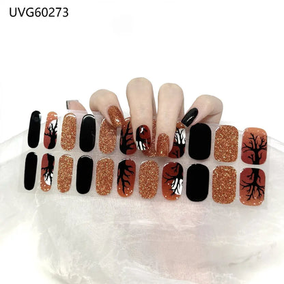 16/20/22Tips Semi-Cured Gel Nail Wraps Full Cover Manicure DIY Waterproof Long Lasting Gel Nail Stickers Set for UV Lamp Need