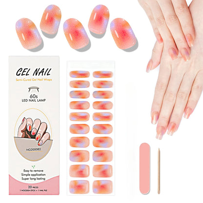 16/20/22Tips Semi-Cured Gel Nail Wraps Full Cover Manicure DIY Waterproof Long Lasting Gel Nail Stickers Set for UV Lamp Need