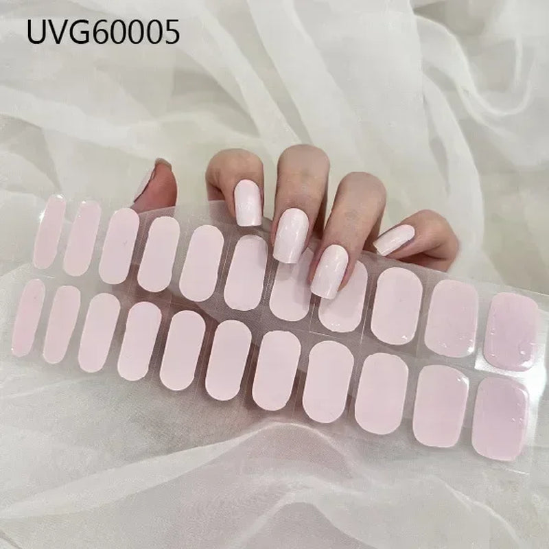 16/20/22Tips Semi-Cured Gel Nail Wraps Full Cover Manicure DIY Waterproof Long Lasting Gel Nail Stickers Set for UV Lamp Need