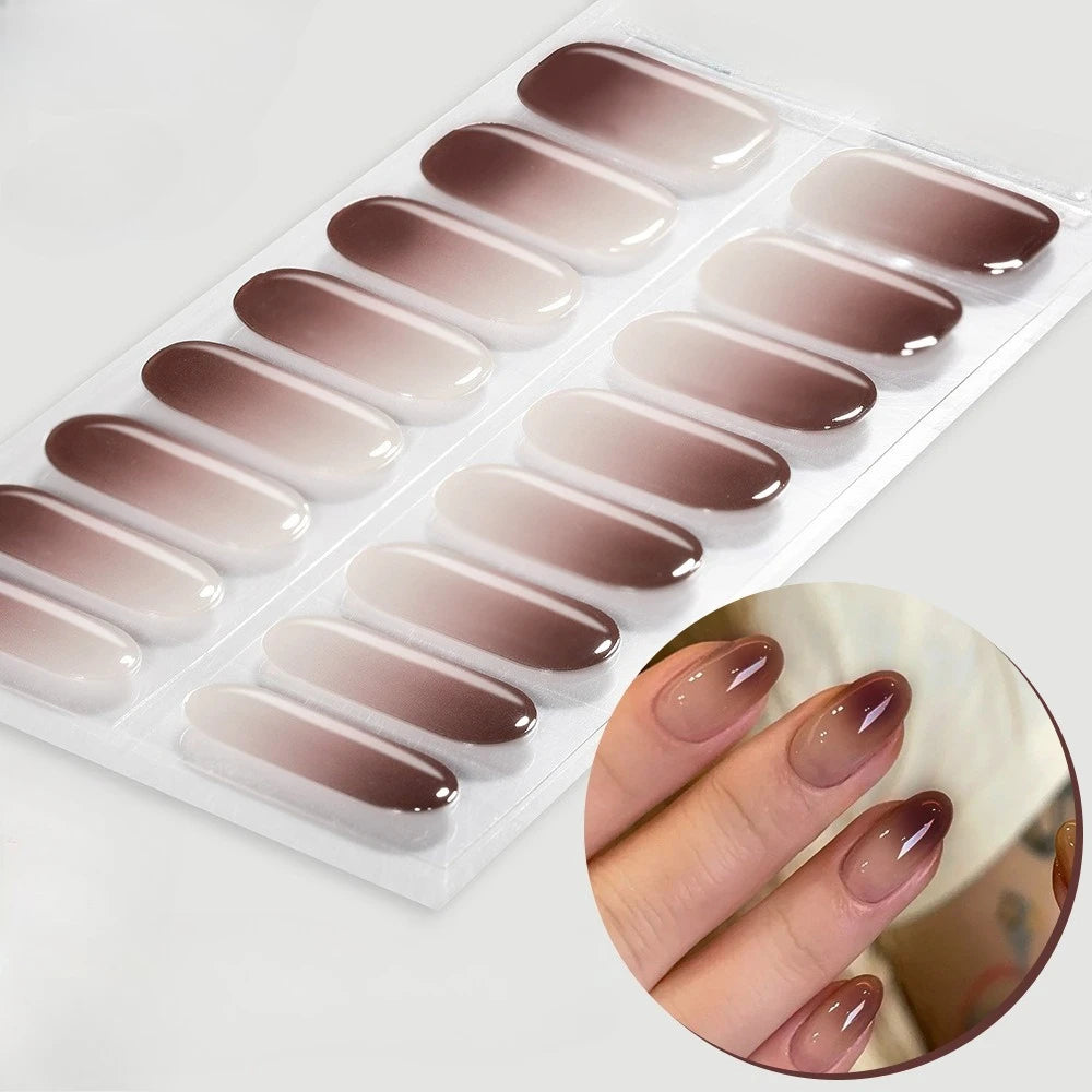 16/20/22Tips Semi-Cured Gel Nail Wraps Full Cover Manicure DIY Waterproof Long Lasting Gel Nail Stickers Set for UV Lamp Need
