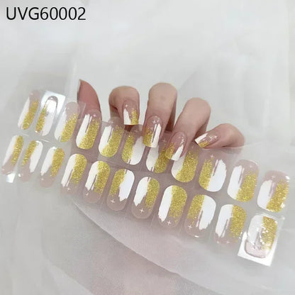 16/20/22Tips Semi-Cured Gel Nail Wraps Full Cover Manicure DIY Waterproof Long Lasting Gel Nail Stickers Set for UV Lamp Need