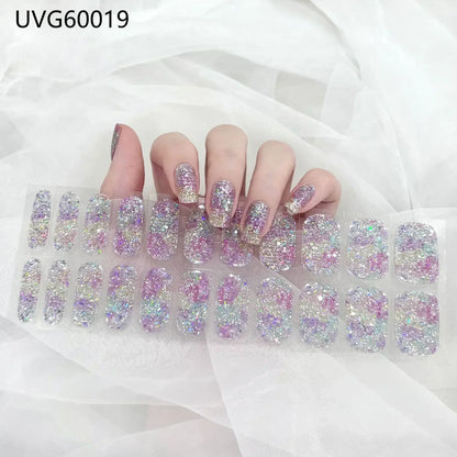 16/20/22Tips Semi-Cured Gel Nail Wraps Full Cover Manicure DIY Waterproof Long Lasting Gel Nail Stickers Set for UV Lamp Need