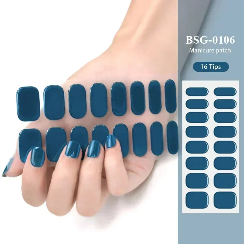 16/20/22Tips Semi-Cured Gel Nail Wraps Full Cover Manicure DIY Waterproof Long Lasting Gel Nail Stickers Set for UV Lamp Need