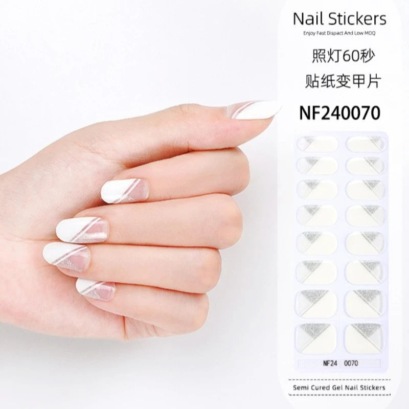 16/20/22Tips Semi-Cured Gel Nail Wraps Full Cover Manicure DIY Waterproof Long Lasting Gel Nail Stickers Set for UV Lamp Need