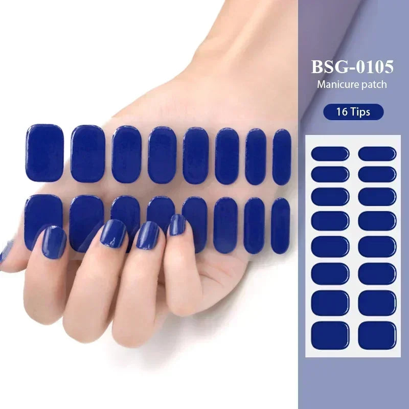 16/20/22Tips Semi-Cured Gel Nail Wraps Full Cover Manicure DIY Waterproof Long Lasting Gel Nail Stickers Set for UV Lamp Need