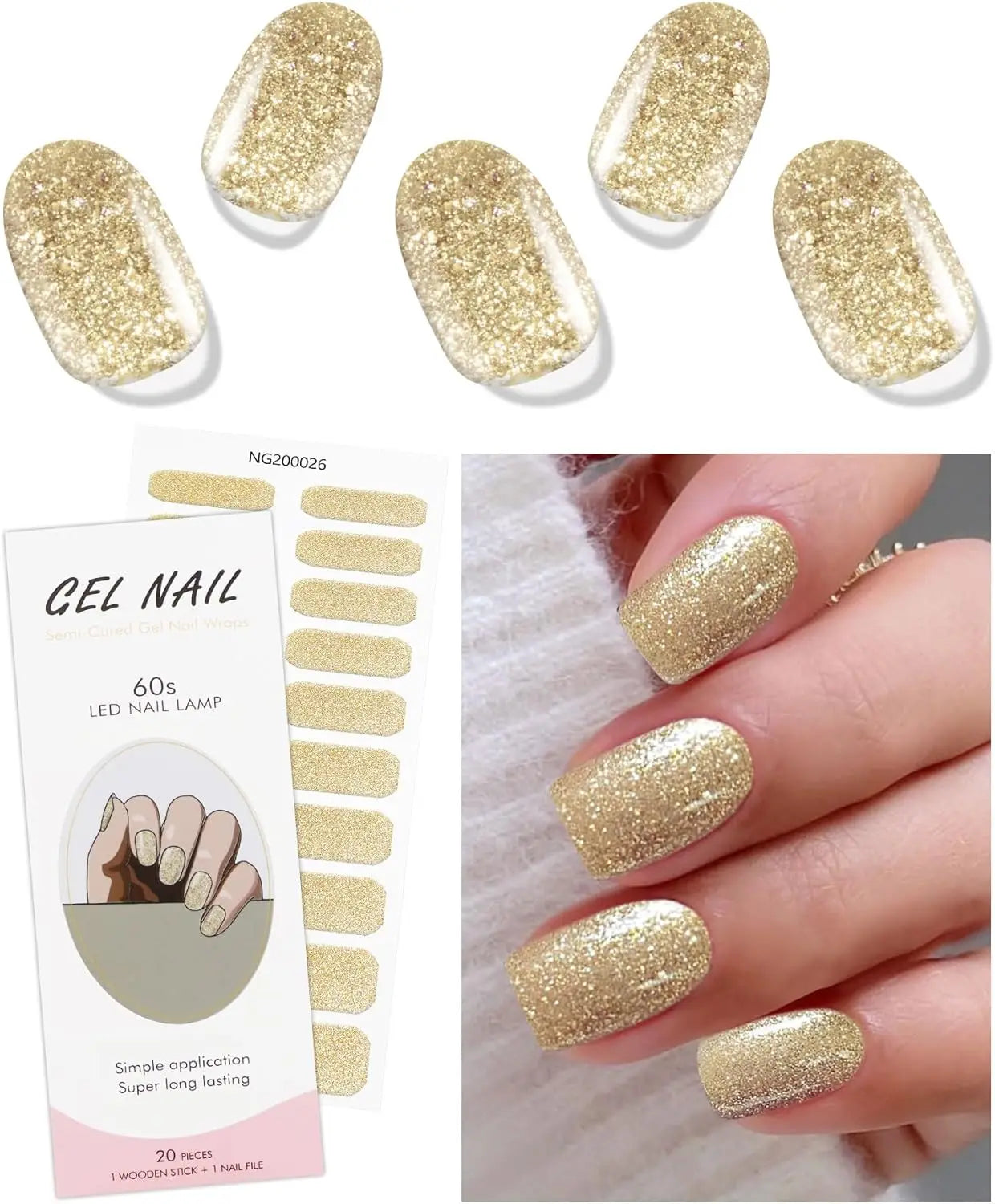 16/20/22Tips Semi-Cured Gel Nail Wraps Full Cover Manicure DIY Waterproof Long Lasting Gel Nail Stickers Set for UV Lamp Need