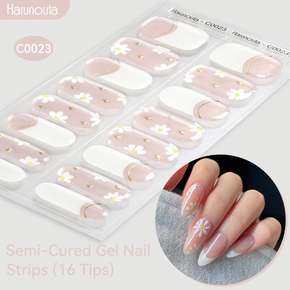 Gold Foil Semi-Cured Gel Nail Stickers Adhesive Waterproof Long Lasting Full Cover Gel Nail Stickers UV Lamp Needed