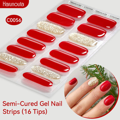 Gold Foil Semi-Cured Gel Nail Stickers Adhesive Waterproof Long Lasting Full Cover Gel Nail Stickers UV Lamp Needed