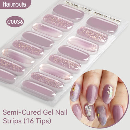 Gold Foil Semi-Cured Gel Nail Stickers Adhesive Waterproof Long Lasting Full Cover Gel Nail Stickers UV Lamp Needed