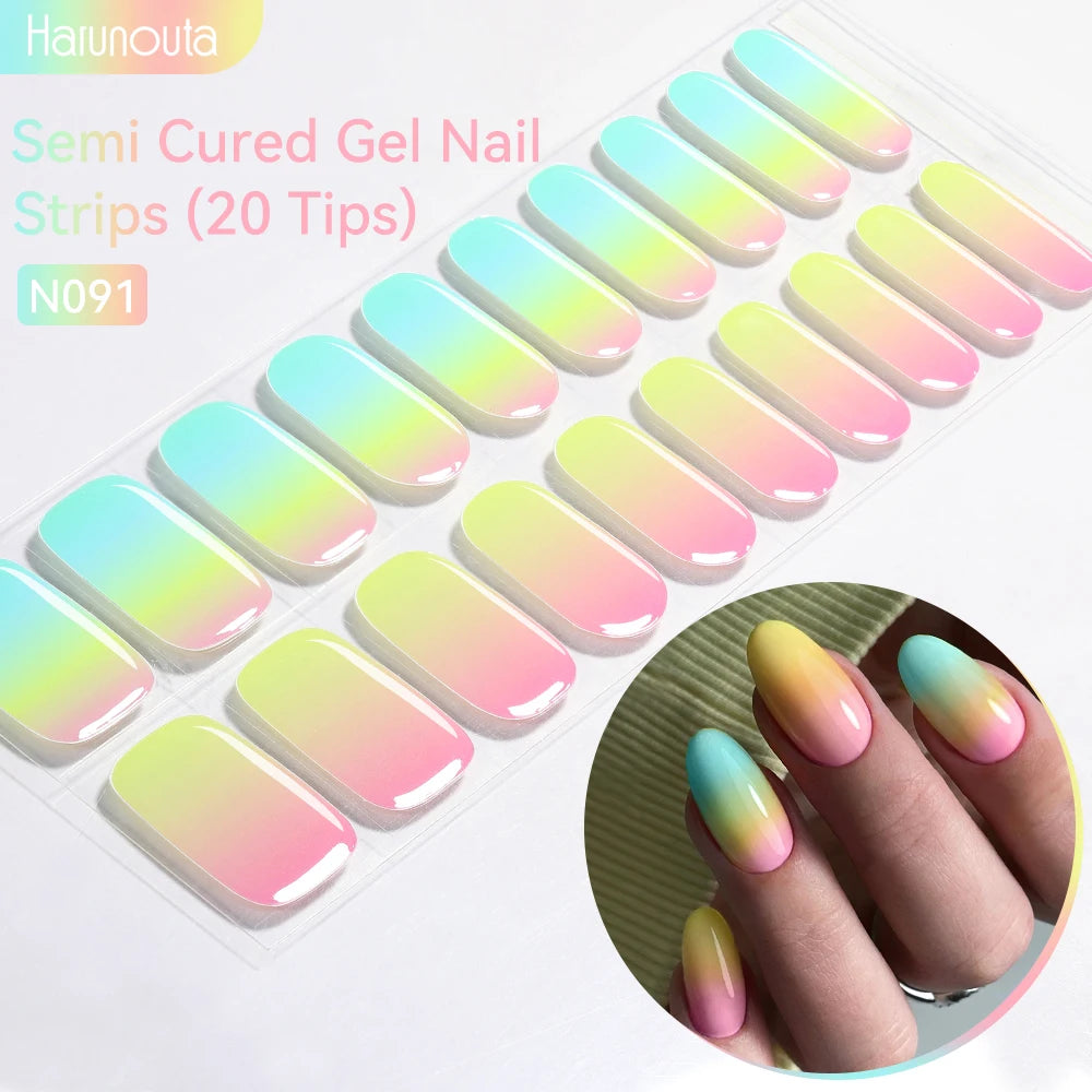 Gold Foil Semi-Cured Gel Nail Stickers Adhesive Waterproof Long Lasting Full Cover Gel Nail Stickers UV Lamp Needed