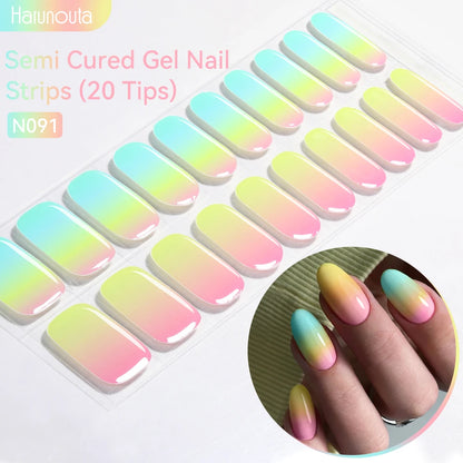 Gold Foil Semi-Cured Gel Nail Stickers Adhesive Waterproof Long Lasting Full Cover Gel Nail Stickers UV Lamp Needed