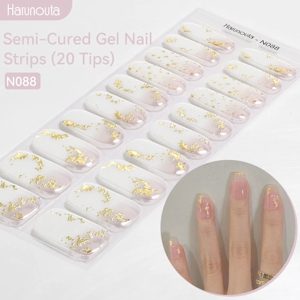 Gold Foil Semi-Cured Gel Nail Stickers Adhesive Waterproof Long Lasting Full Cover Gel Nail Stickers UV Lamp Needed