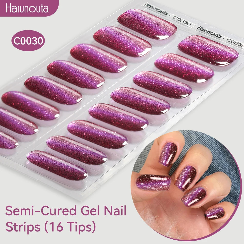 Gold Foil Semi-Cured Gel Nail Stickers Adhesive Waterproof Long Lasting Full Cover Gel Nail Stickers UV Lamp Needed