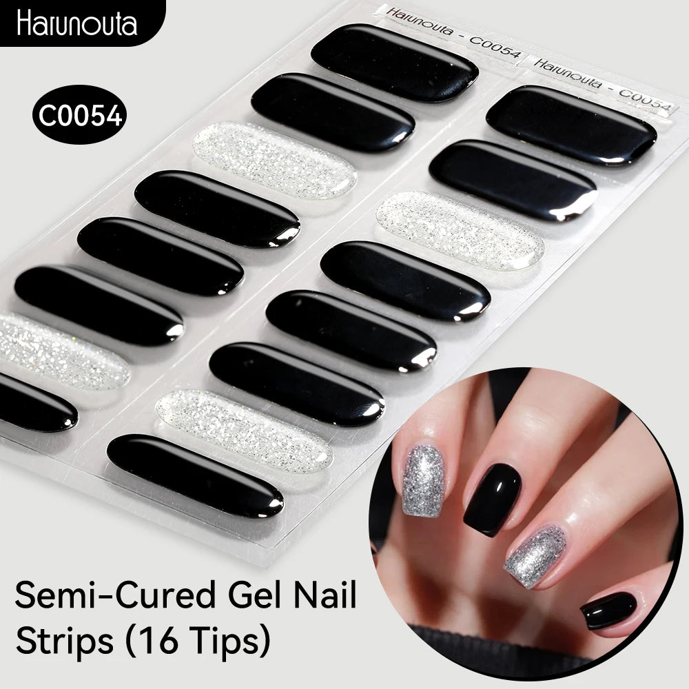Gold Foil Semi-Cured Gel Nail Stickers Adhesive Waterproof Long Lasting Full Cover Gel Nail Stickers UV Lamp Needed