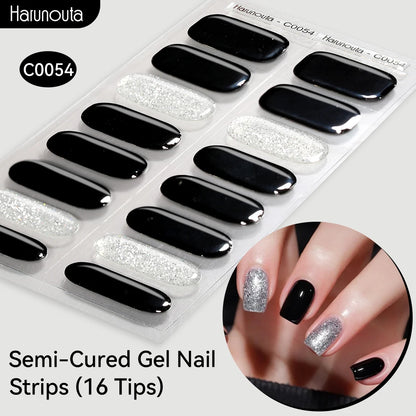Gold Foil Semi-Cured Gel Nail Stickers Adhesive Waterproof Long Lasting Full Cover Gel Nail Stickers UV Lamp Needed