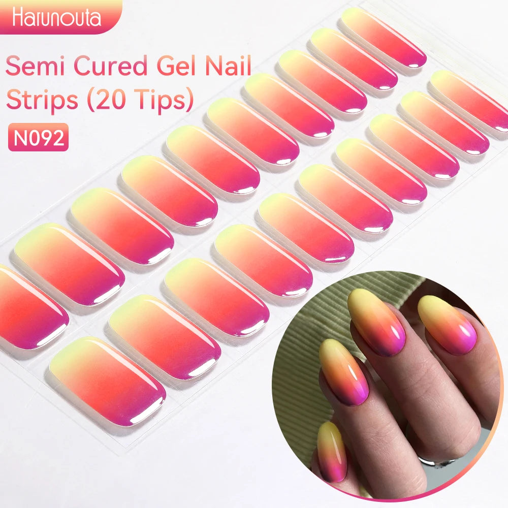 Gold Foil Semi-Cured Gel Nail Stickers Adhesive Waterproof Long Lasting Full Cover Gel Nail Stickers UV Lamp Needed