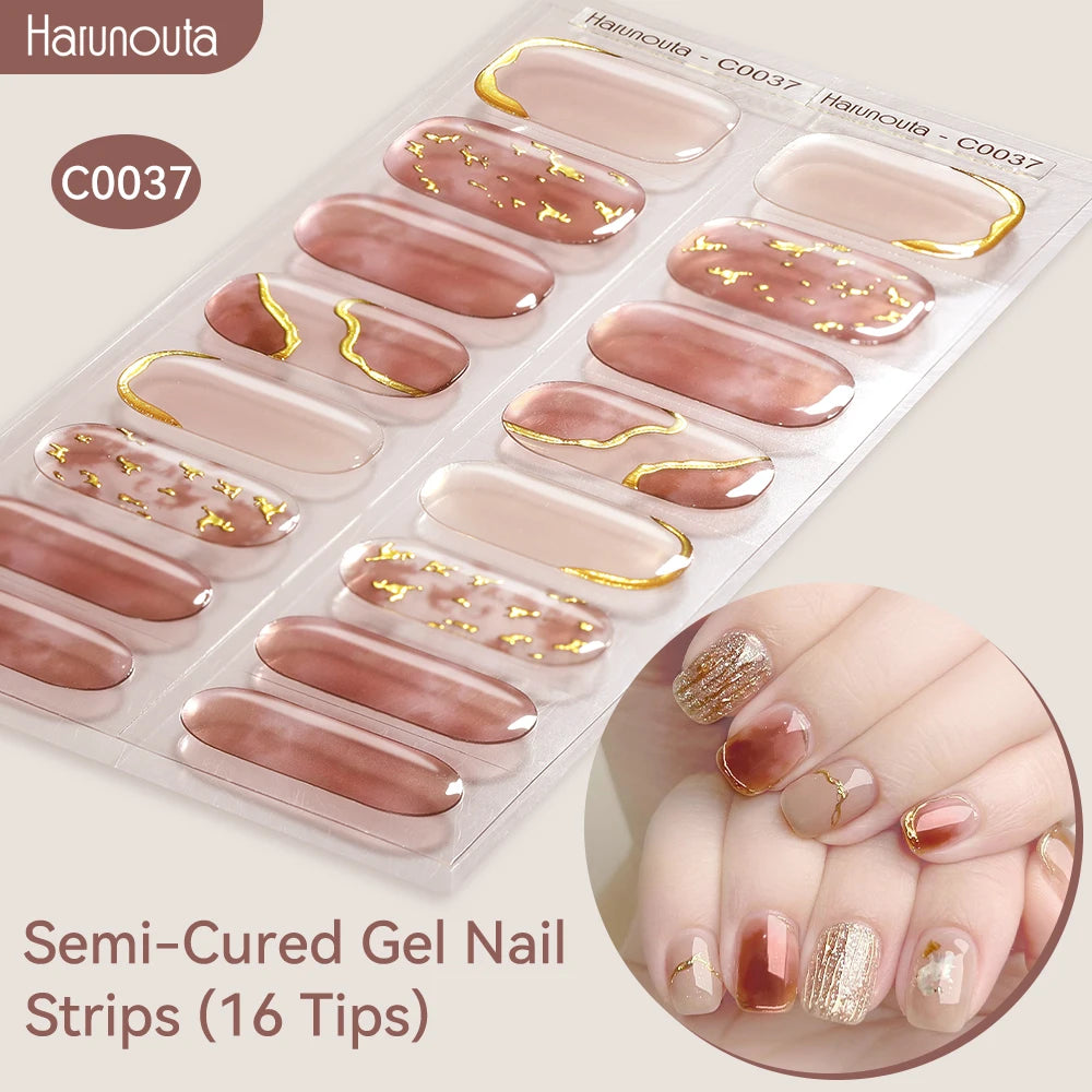 Gold Foil Semi-Cured Gel Nail Stickers Adhesive Waterproof Long Lasting Full Cover Gel Nail Stickers UV Lamp Needed