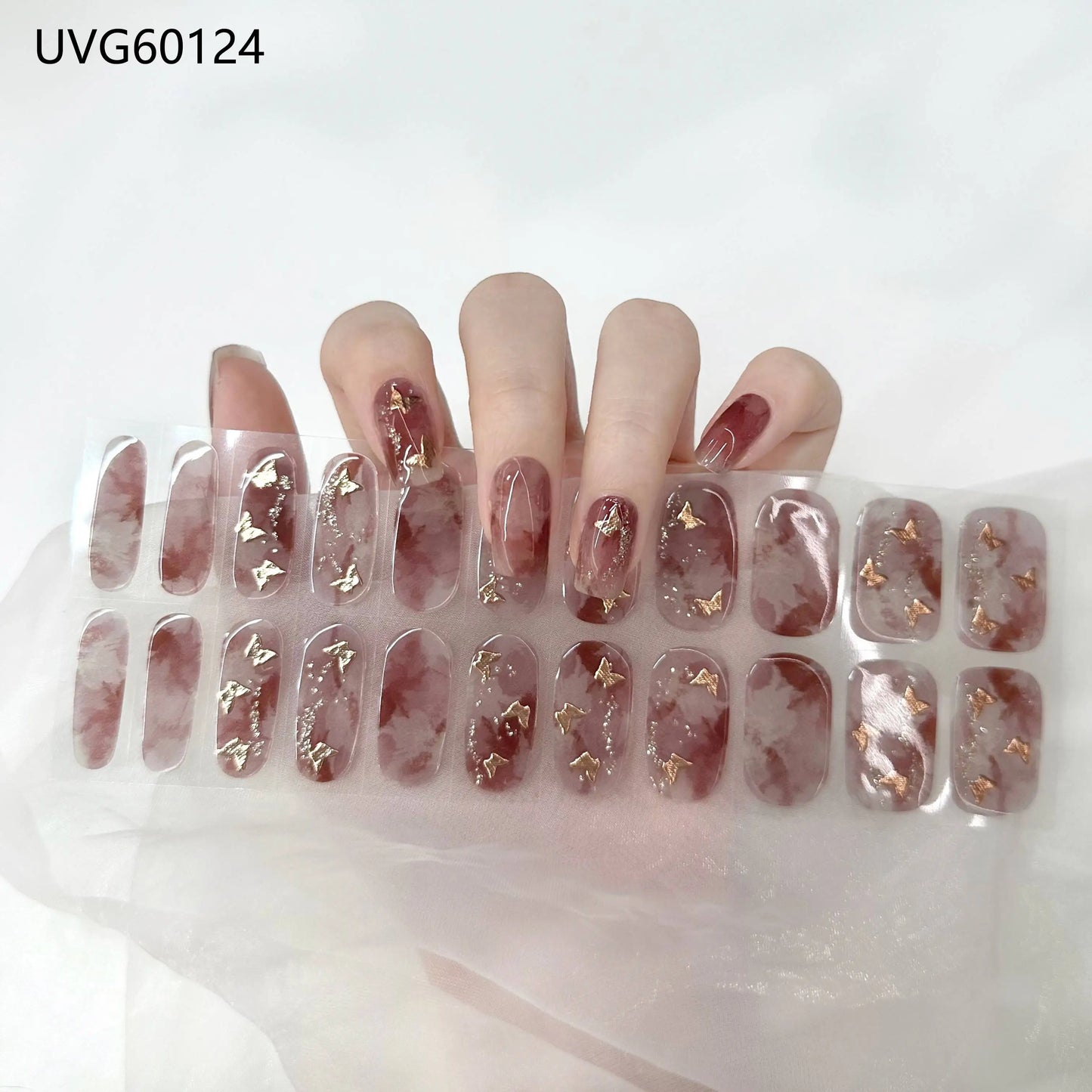 16/20/22Tips Semi-Cured Gel Nail Wraps Full Cover Manicure DIY Waterproof Long Lasting Gel Nail Stickers Set for UV Lamp Need